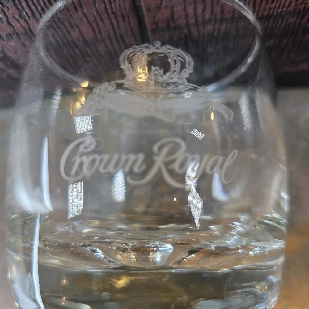 Crown ROYAL Whiskey Embossed Rocks Glass - Round Bottom Made in Italy